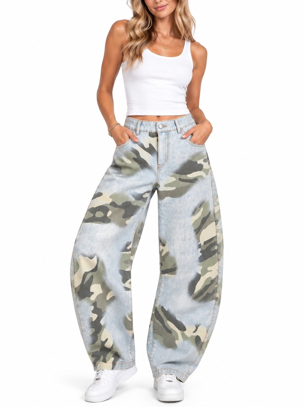 038.New  Barrel  Camo Print Jeans - Samples